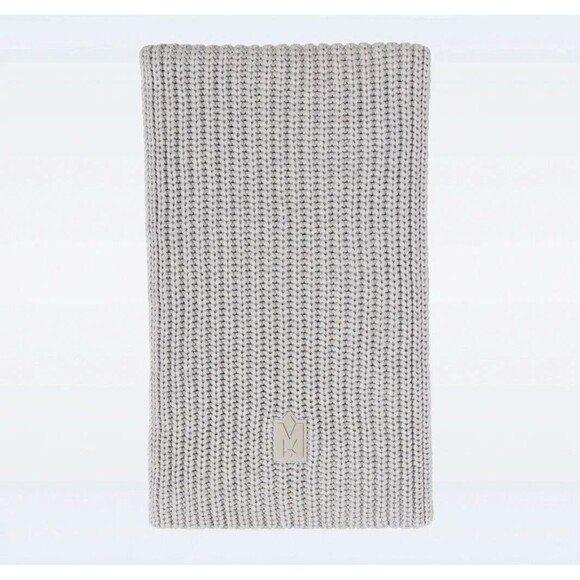 MACKAGE Scarf Gray Rectangle Knit Logo Merino Wool NELL Cozy Soft 90X12 $175 - Picture 1 of 6